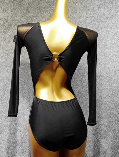 Z Girls Black Long Sleeve  Latin Dance Bodysuit Dance Wear