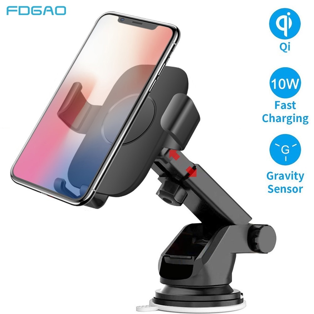 Soporte FDGAO para coche, cargador inalámbrico Qi para iPhone 11 X XR XS MAX 8 10W, carga rápida para Samsung S9 S10 Note 9 en soporte de teléfono para coche