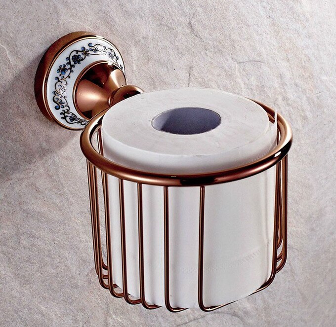 Rose rød guldfarve messing keramisk badeværelse tilbehør sæt bad hardware håndklæde bar sæbeskål toiletpapir holder kappe krog  mm012: Toiletpapirkurv