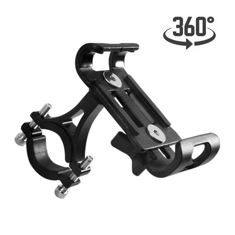 Metal Motorcycle Bike Phone Holder Aluminum Alloy Anti-slip Bracket GPS Clip Universal Bicycle Phone Stand for all Smartphones: Black Rotatable