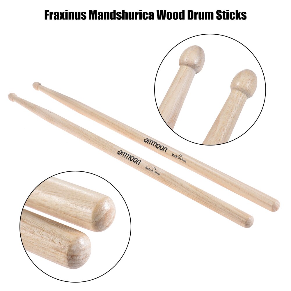 ammoon 12 Pairs of 5A Wooden Drumsticks Drum Sticks Fraxinus Mandshurica Wood Drum Set Accessories