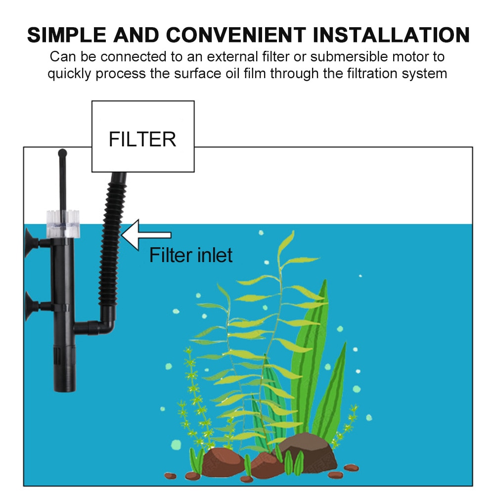 Kunststof accessoires oppervlakte skimmer automatische praktische aquarium zwart aquarium filter circulatie houd heldere oliefilm verwijderaar