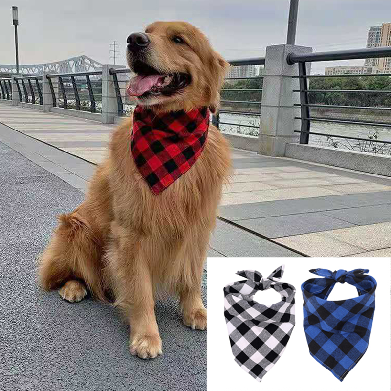 Bavoirs en coton pour grands chiens, Bandana pour chiens de taille moyenne et grande, écharpe triangulaire classique à carreaux pour animaux de compagnie, Golden Retriever, accessoires pour animaux de compagnie