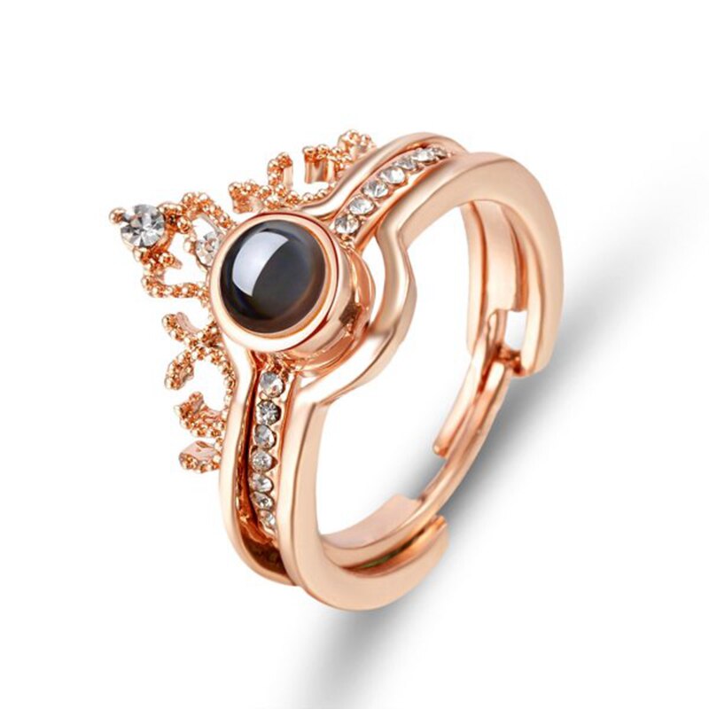 Romantische Speicher 100 Sprache Projektion Ring Für Frauen Krone ICH Liebe Sie Hochzeit Braut Liebhaber Schmuck Finger Weibliche einstellen: 1