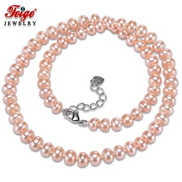 Mode Natuurlijke Parel Ketting voor Vrouwen Party Drie Kleuren 7-8MM Zoetwater Parel Chorker Ketting Fijne Sieraden FEIGE: Pink