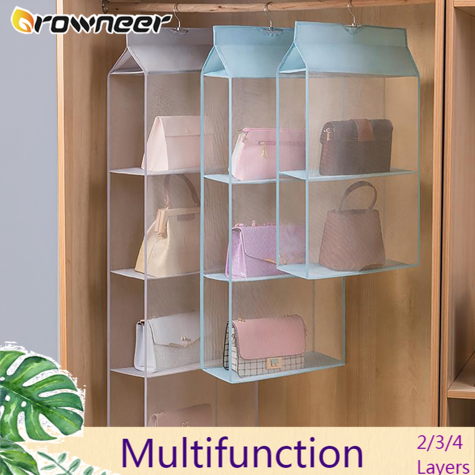 2/3/4 Layers Hanging Anti-dust Pockets Door Closet Foldable Closet Rack Hangers Oxford Cloth Fabric Backpack Handbag Organizer
