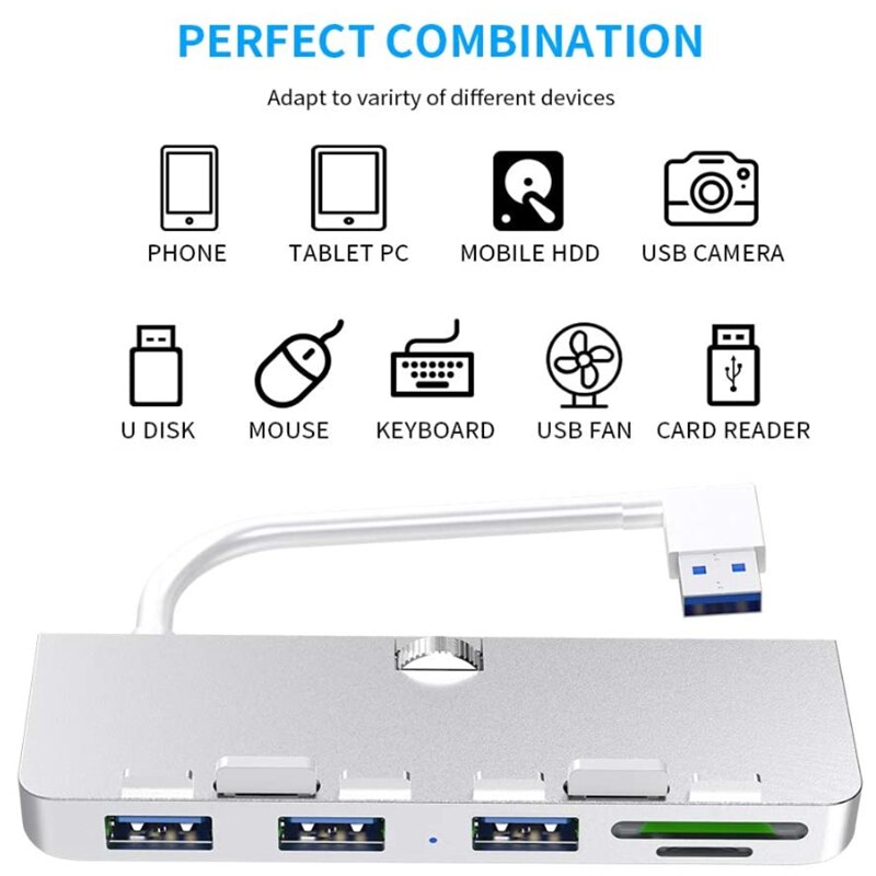 Rocketek Aluminum Alloy USB 3.0 Hub 3 Port Adapter Splitter with SD/TF Card Reader for iMac 21.5 27 PRO Slim Unibody Computer
