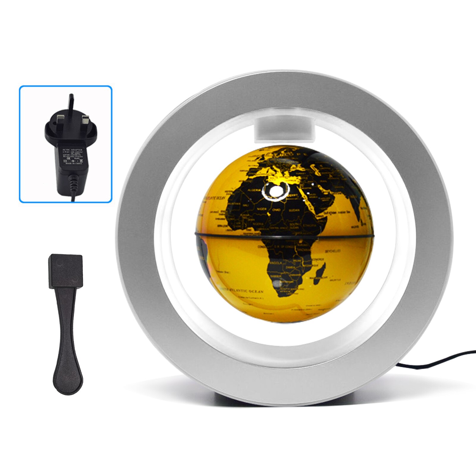 Globe flottant 6 pouces à lévitation magnétique, carte du monde rotative avec Base de lumière multicolore, lampe Globe Anti-gravité créative: No LED G-UK Plug