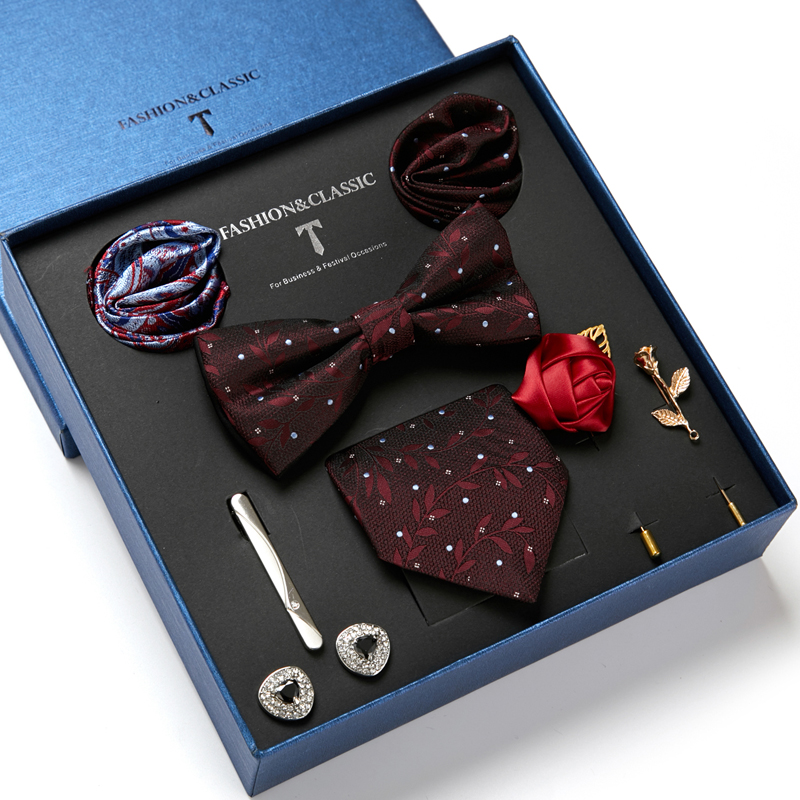 Caja de de , corbata a cuadros roja, bolsillo, cuadrados, gemelos, broche, conjunto con rizador, accesorios para traje de oficina para hombre, de boda y cumpleaños