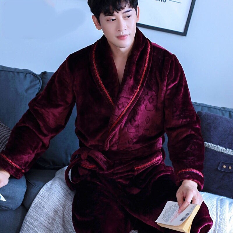 Men's Winter Nightgown Warm Flannel Sleepwear For Men Plus Size Nightwear Comfortable Thick Homewear For Men