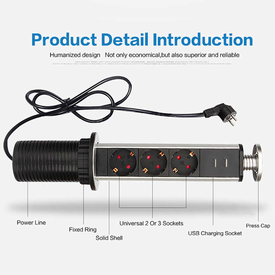 Electrical Tensile Power Outlet Plug Worktop Desk Home Pull USB Socket zy EU Plug250V