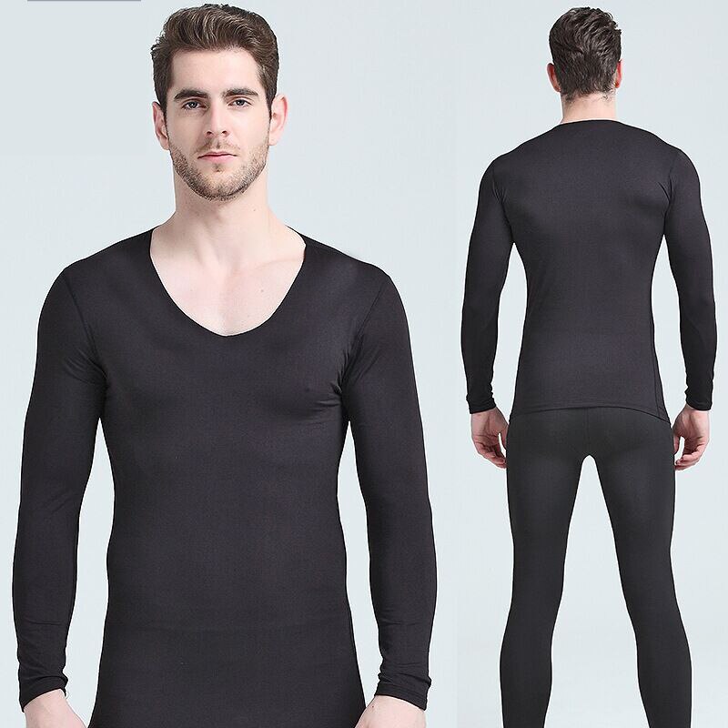 Winter Thermal Underwear Long Johns Men Male Thermal Underwear Men Set Thermal Underwear Winter Warm Long Johns Warm Sleep 4XL: Black / 4XL