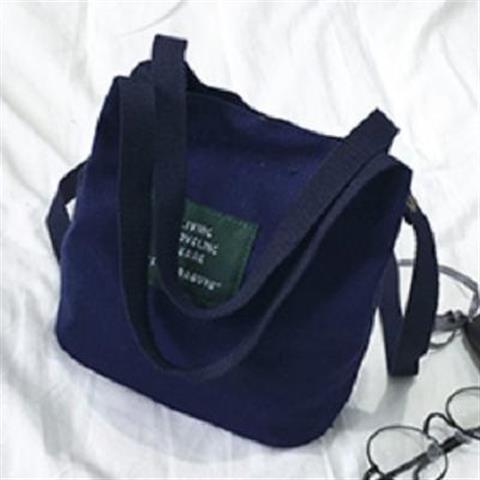 Canvas Bag Female Korean Style Totes Messenger Bag Casual Small Mini Handbag Shoulder Bags Female Bucket Bag Handbags Women Bags: Dark blue