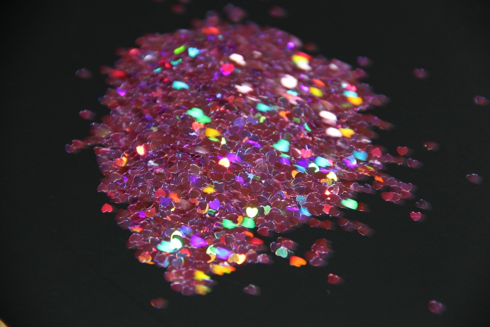 Solventbestendige holografische roze hart glitter confetti voor kerstversiering, bruiloft feestartikelen en nail art