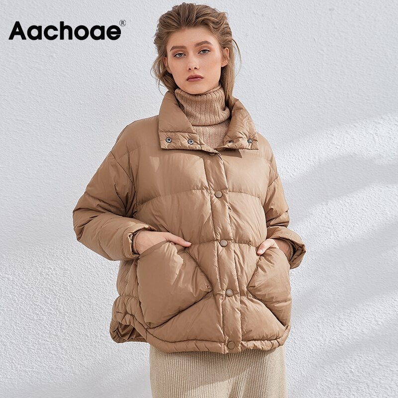 Aachoae casual feminino longo parka com bolsos sólido manga longa algodão-acolchoado jaqueta senhoras inverno grosso casacos quentes ropa de mujer