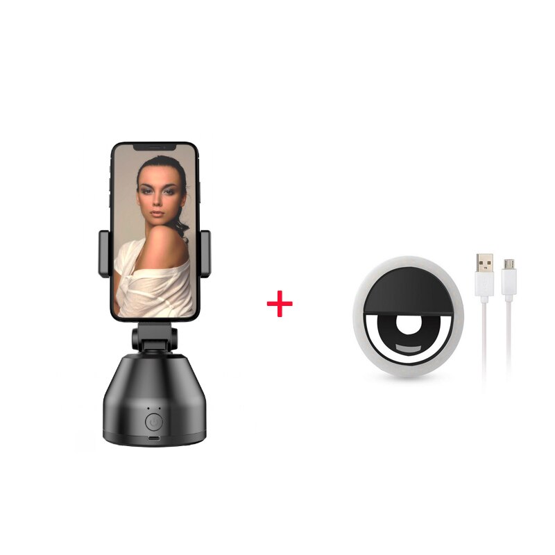 Smart ai gimbal personlig robot kameramand 360 ° rotation ansigtssporing mobiltelefon stativ mobiltelefon tilbehør: Sort med lys