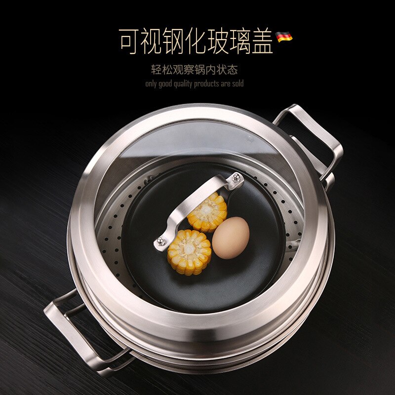 Steamer Pot Stainless Steel 304 Thickening Pot Soup Multi-Layer Steam Pot with Cover General Use for Gas Induction Cooker