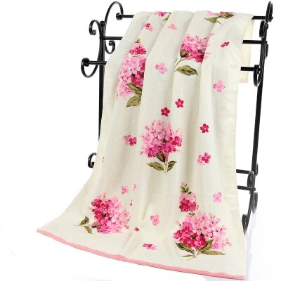 Märke bomull jacquard handduk absorberande snabbtorkande strandhandduk badhandduk stor blomma figur par tvätthandduk 2 set: Rosa / 73 x 34cm
