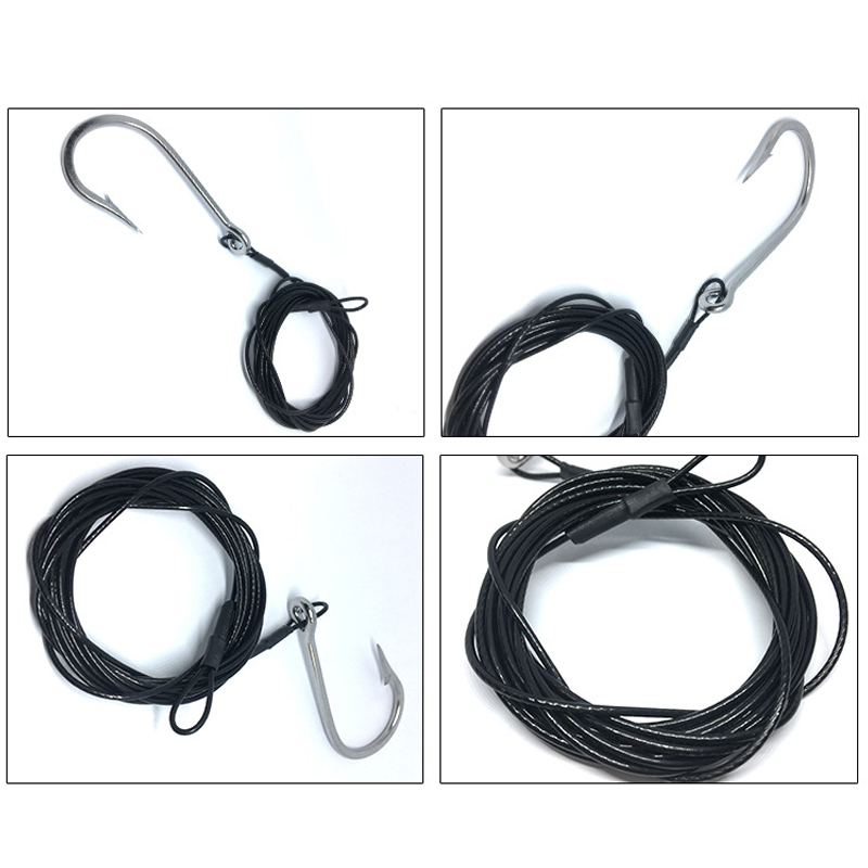 1pcs Shark Fishing Rigs Tuna Fishing Hooks with 9.8ft Nylon Coated Cable Leader(380-400LB) Deep Sea Hooks for Big Fish Tools