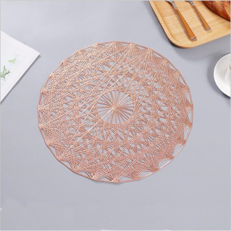 Runde Hohl PVC Tischset Bronzing Wasserdicht Esstisch matt Hotel Restaurant Westlichen Steak Pad Isolierung Pads Küche Dekor: A Rose Gold