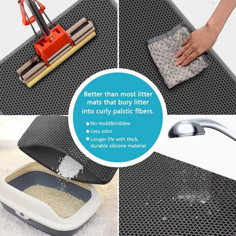 Cat Litter Mat Honeycomb Double Layer Waterproof Urine Proof Trapping Mat Litter Box Mat Easy Clean Scatter Control Litter Mats