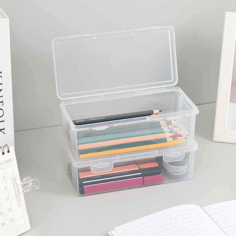 Estuches de organización de lápices, caja de almacenamiento de bolígrafos, organizador de oficina escolar, suministros de papelería simples, caja de plástico transparente para la escuela