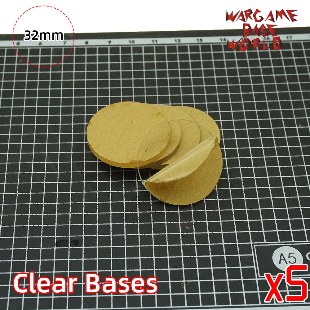 Wargame base world - gennemsigtige / klare baser til miniaturer  - 32mm klare baser: 5 baser
