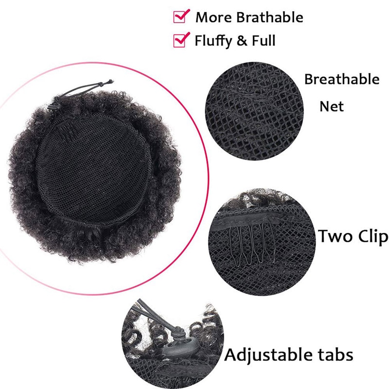 Ailiade hestehale højt hår puf klip i chignon bun hårstykke afro kinky krøllet syntetisk snoretræk hestehale hair extensions