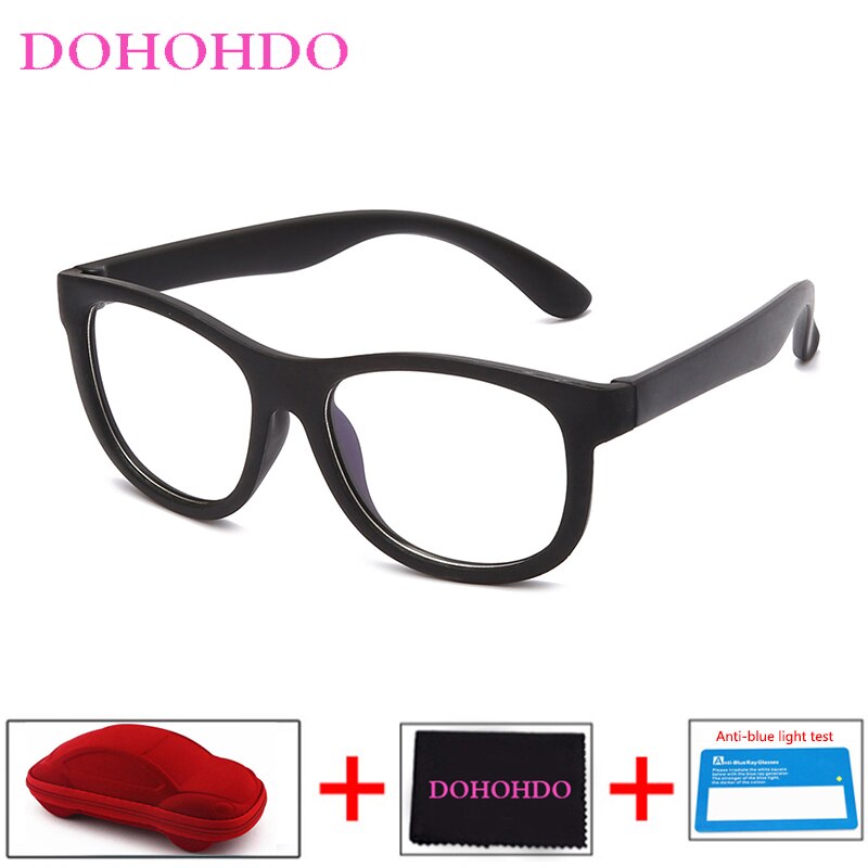 Blauw Licht Bril Kinderen Blokkeren Computer Brillen Kids Meisjes Transparante Zachte Siliconen Frame UV400 Okulary Met Case: black