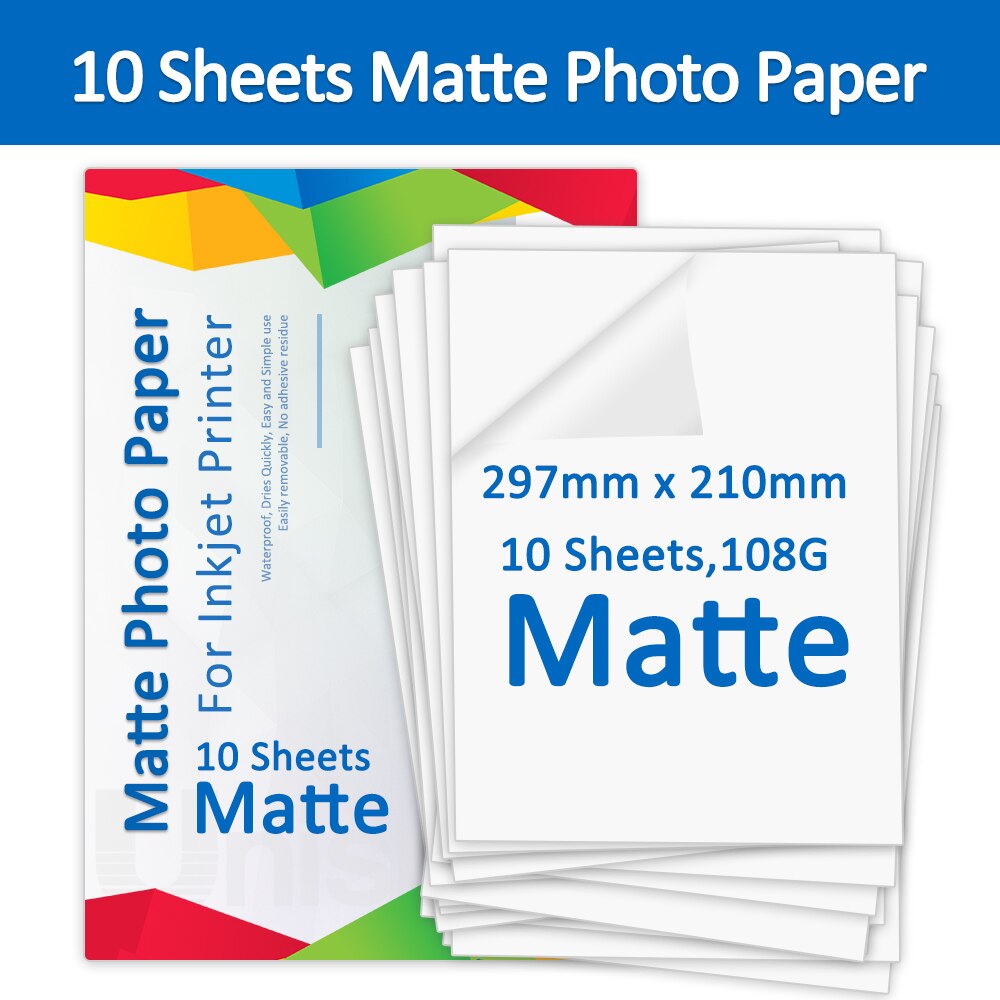 10 Vellen Mat Fotopapier 108G 297Mm * 210Mm Printing Papier Inkjet Printer Fotografische Papier Waterdicht Gebruik voor Tekenpapier