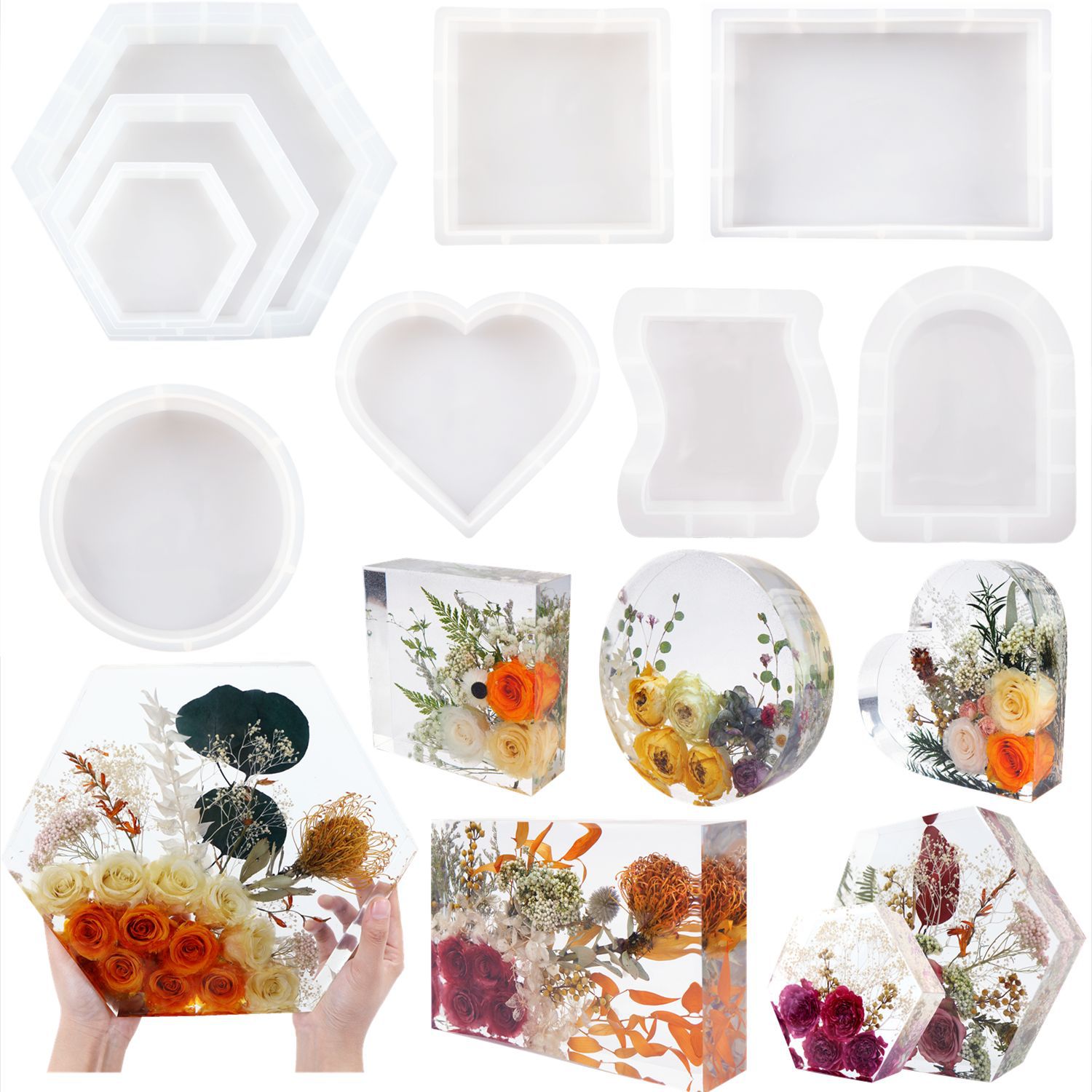 DIY geometría cubo grande espécimen amor resina epoxi molde redondo rectángulo espejo moldes de silicona para fundición de resina hacer decoración del hogar