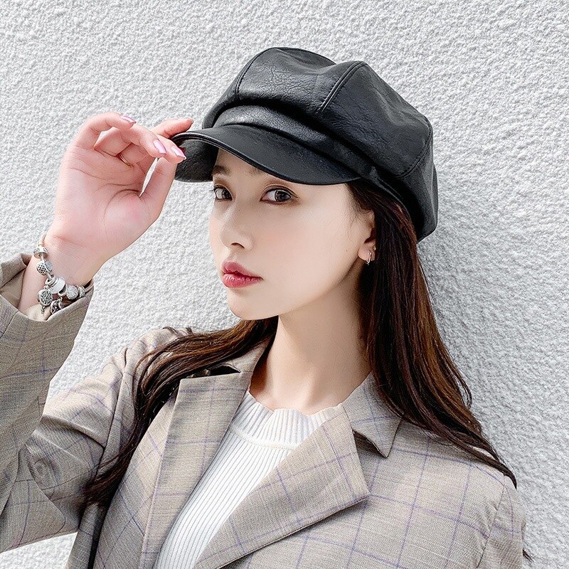 Gorra plana panadero PU newsboy cabble gatsby sombreros de golf para hombres y mujeres 4 colores