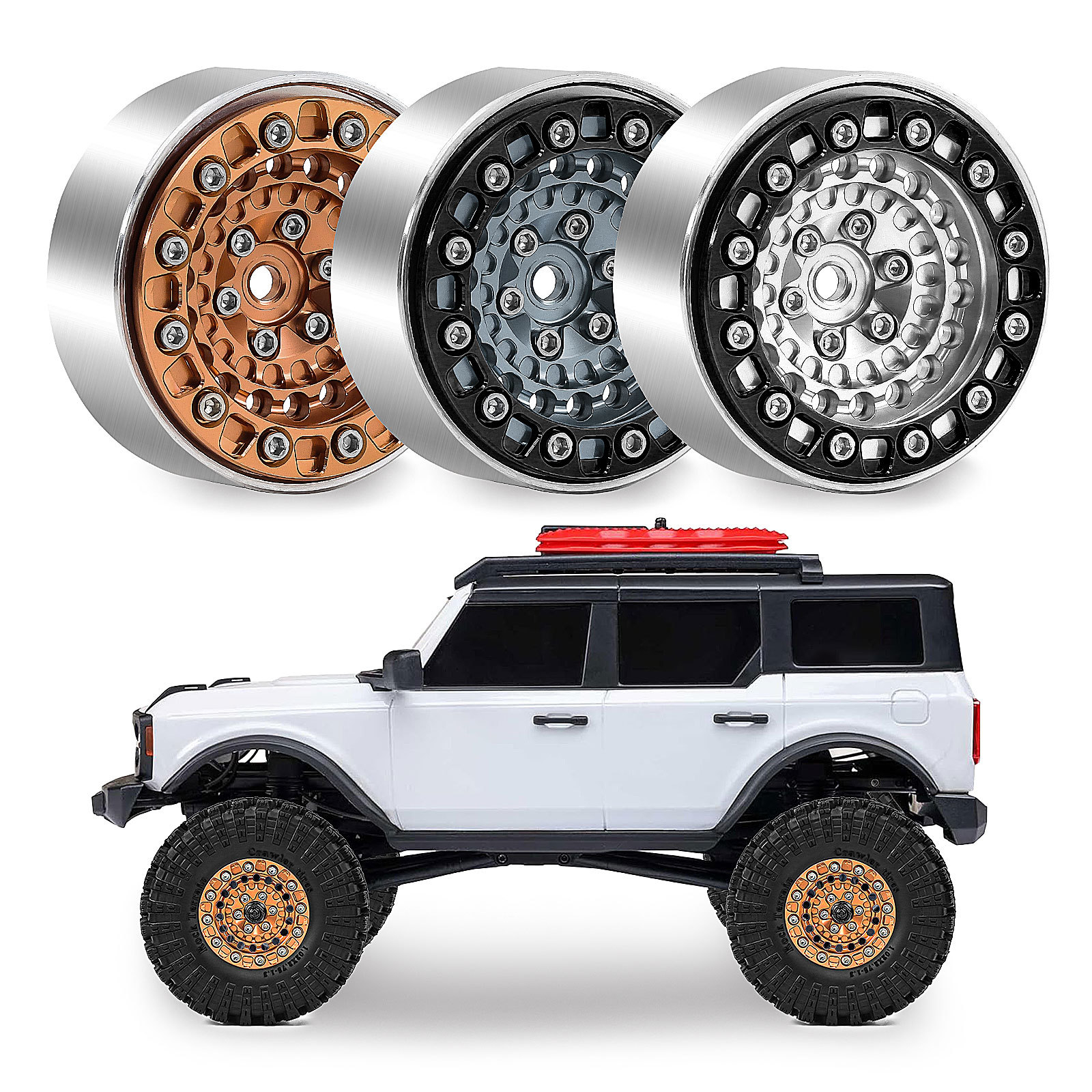 4 stuks 1,3 inch aluminiumlegering beadlock velgen, metalen wielnaaf voor 1/18 TRX4M 1/24 SCX24 FCX24 RC crawler auto upgrade onderdelen