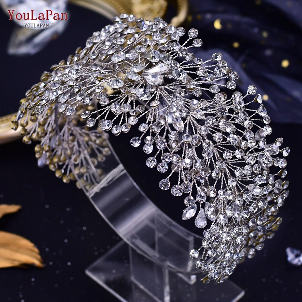 YouLaPan HP304 Luxuriöse Strass Stirnband Silber Hochzeit Kopfschmuck Bling Braut Diademe und Kronen Kristall Braut Headwear: HP415-S
