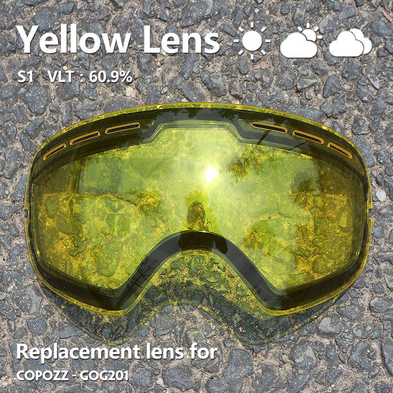 Copozz 201 Lens Ski Bril Lens Voor Anti-Fog UV400 Grote Sferische Ski Bril Sneeuw Bril Brillen Lenzen Vervanging (Lens Alleen): Lens Yellow