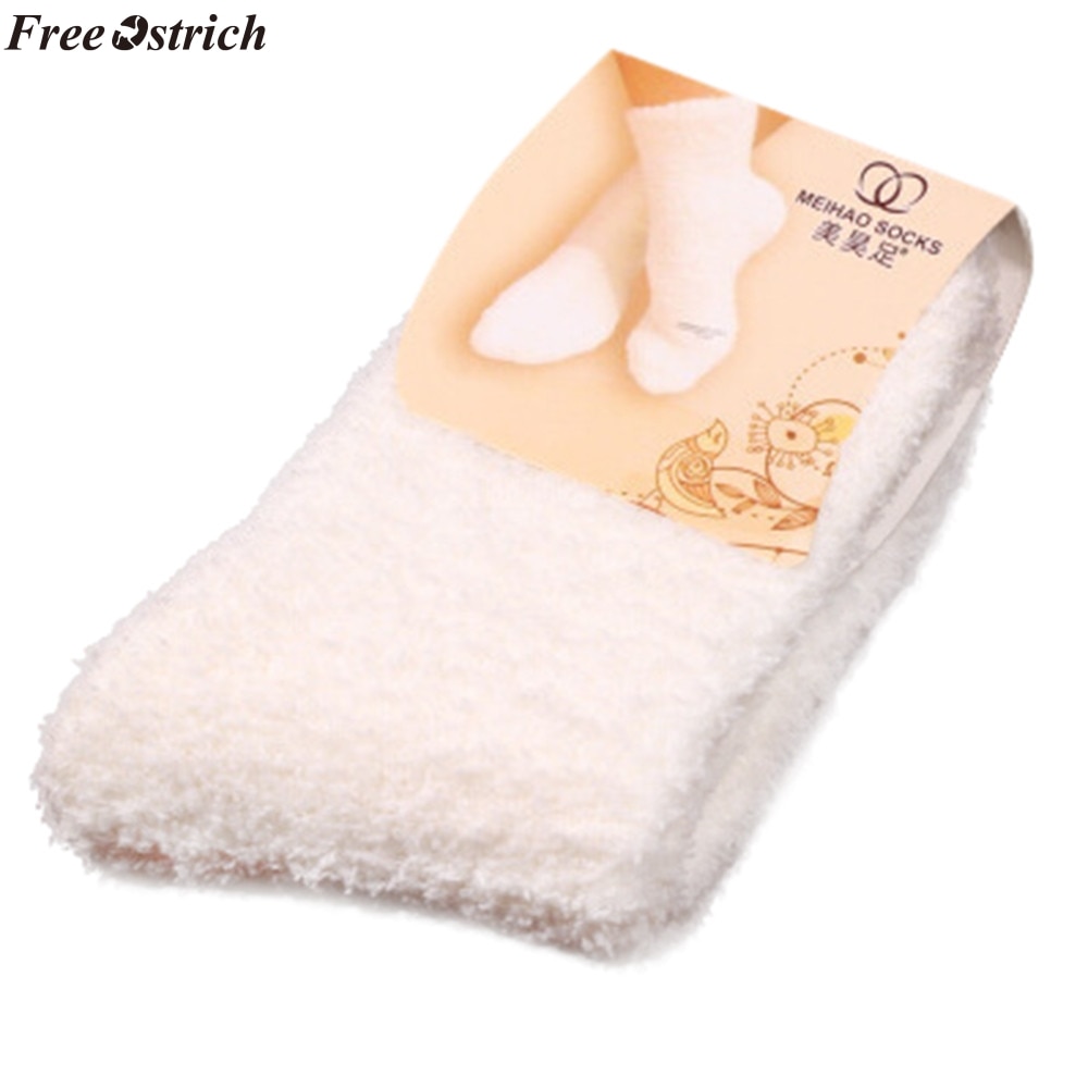 FREE OSTRICH 1 Pair Home Women Girls Soft Bed Floor Socks Fluffy Warm Winter Pure Color Thick towel socks