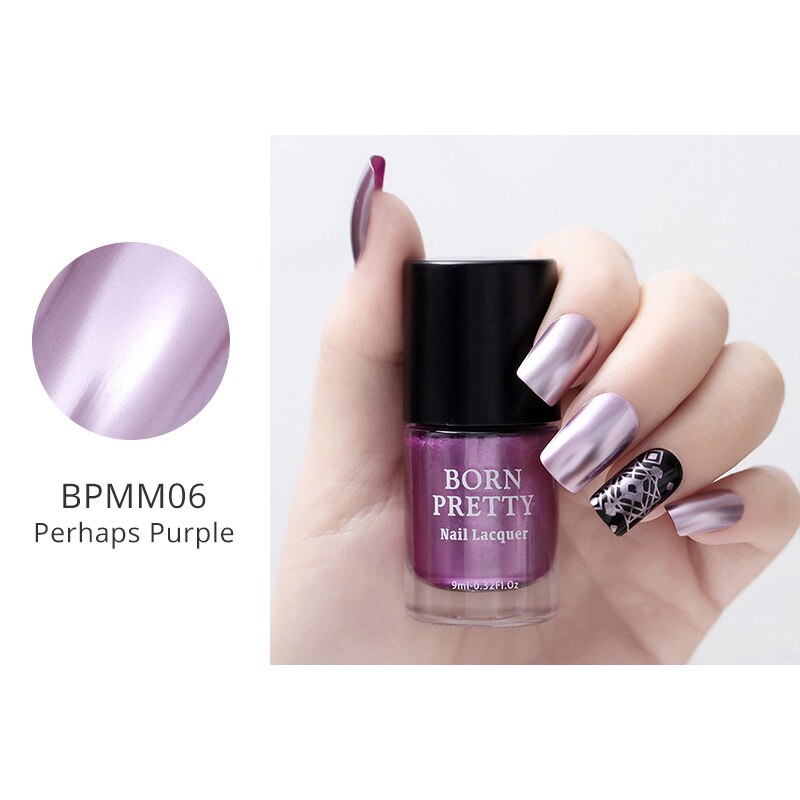 GEBOREN PRETTY Spiegel Effect Metallic Nagellak Paars Rose Goud Zilver Chrome Nail Art Varnish 6 ml/9 ml voor Metalen Manicuring: BPMM06 9ML