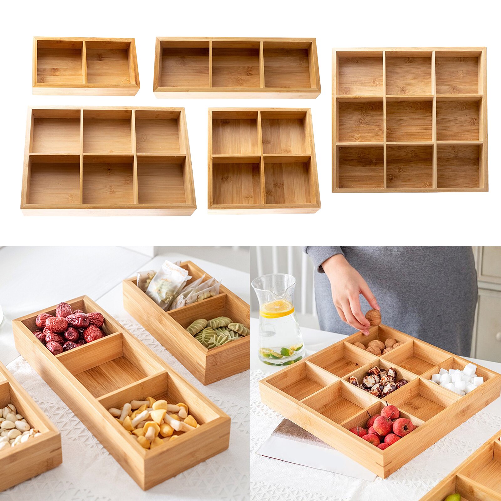 Wooden Snack Dish Serving Tray Platter Appetizer Condiment Storage Organizer