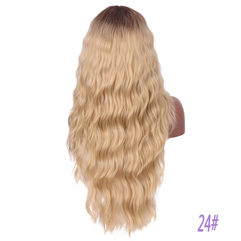28 tommer deep wave blonde frontparykker til kvinder omber farve sort syntetisk hår limfri blonde parykker med naturlig hårlinje: #24