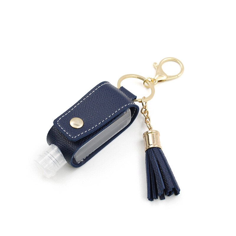 30ml Hand Sanitizer Holder Plastic Travel Bottle Refillable Container Reusable Bottle with Tassel Leather Keychain Carrier: midnight blue