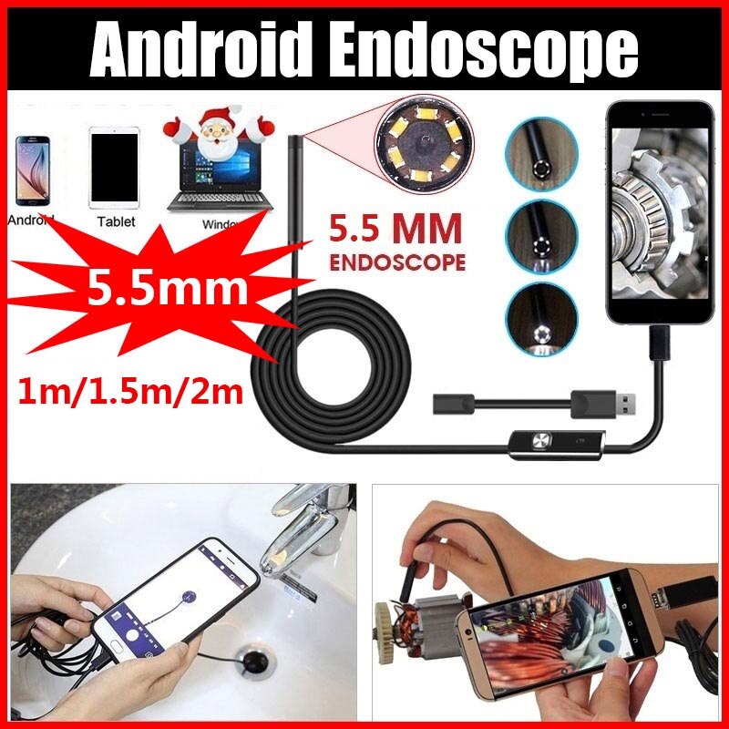 Caméra endoscopique Flexible IP67, étanche, pour Inspection, boroscope, pour ordinateur portable Android, 2M/1M/5.5mm/7mm, 6led réglables
