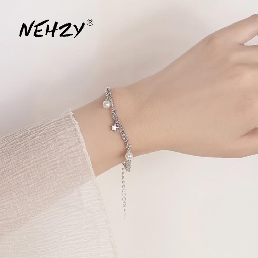 NEHZY S925 Stamp jewelry bracelet retro woman pearl five-pointed star bracelet length 20.5CM