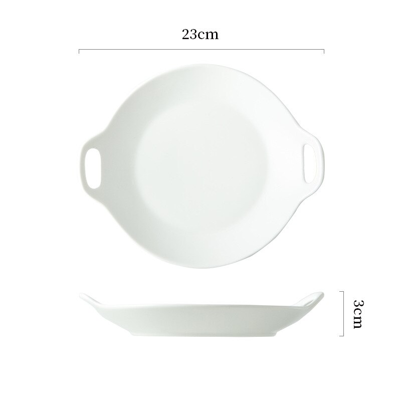 Assiette nordique en céramique mate, Double oreille, ménage, Dim Sum, plaque de cuisson, assiette occidentale rouge, assiettes carrées, ensemble assiette à dîner: White Circular Disk