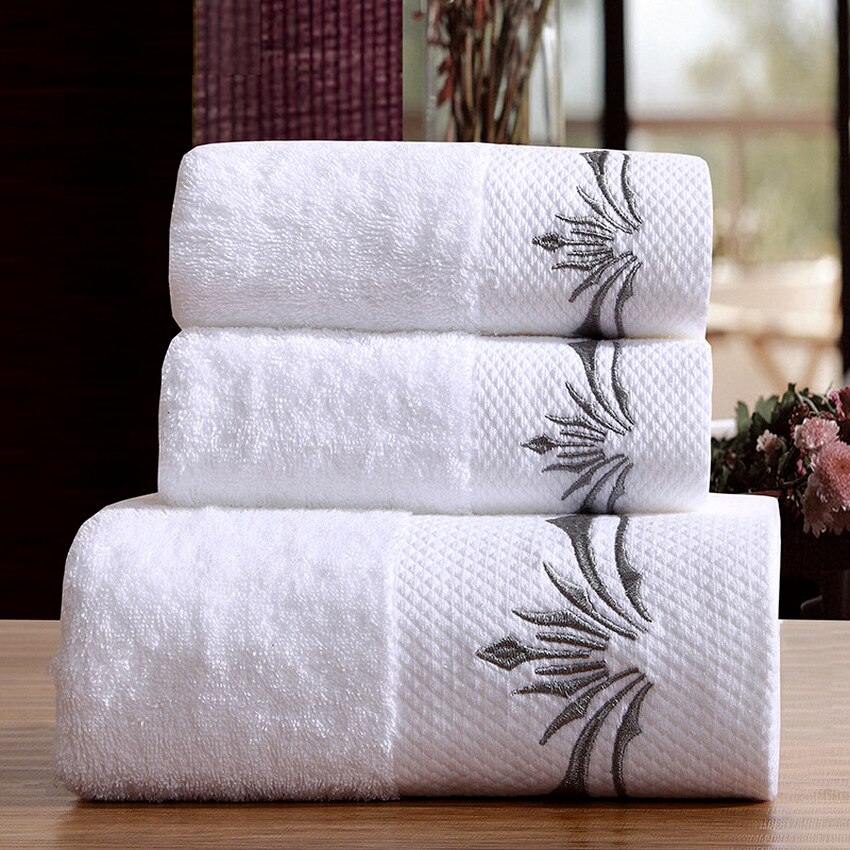 Cotton Bath Towels White Embroidery Star Hotel Luxury Bath Towel Sets Soft Face Towel Strong Water Absorbent Household Bathroom