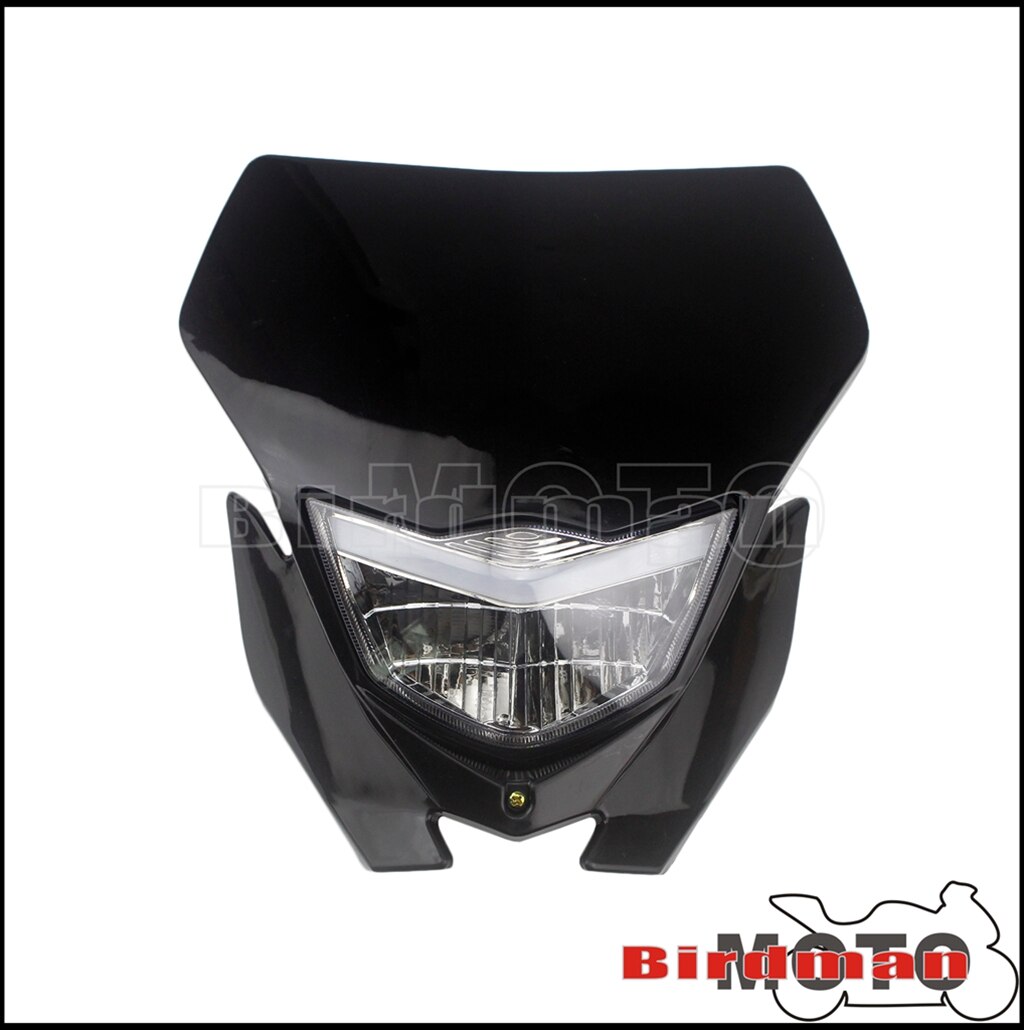 12V Motorcycle Headlight Lamp Hi/Lo LED Headlamp For Yamaha Suzuki Kawasaki Honda YZ WR KLX Dirt Bike Enduro Motocross Headlight: Black