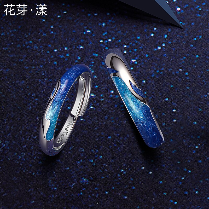 Thaya 925 Silber Himmel sternenklar Paar Ring Für Liebhaber Einstellbare Öffnen Emaille Valentinstag Für Frauen männer Edlen Schmuck: Blau Paar Ring
