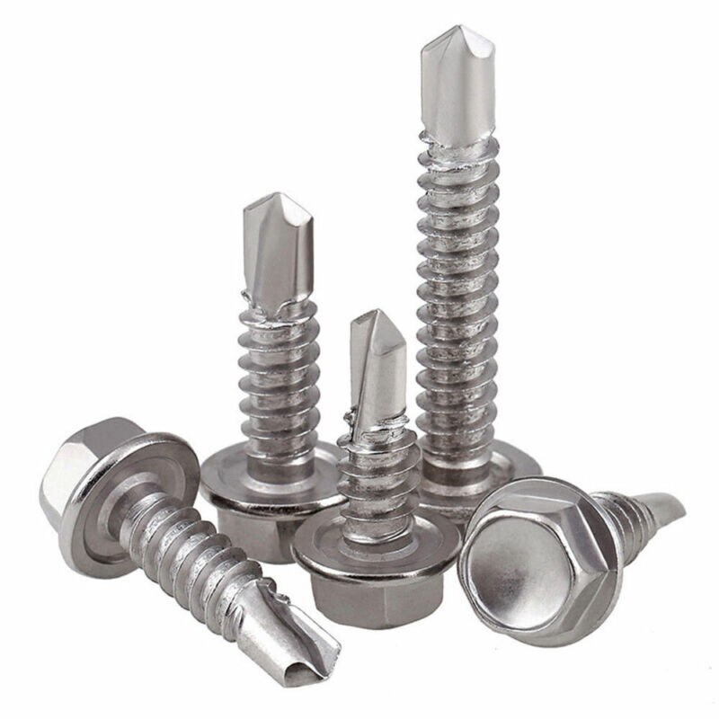 10pcs Self-Drilling Screws 410 Stainless Steel Hex Head Tapping Screw Screws for Attaches Sheet Metal Steel or Steel to Metal