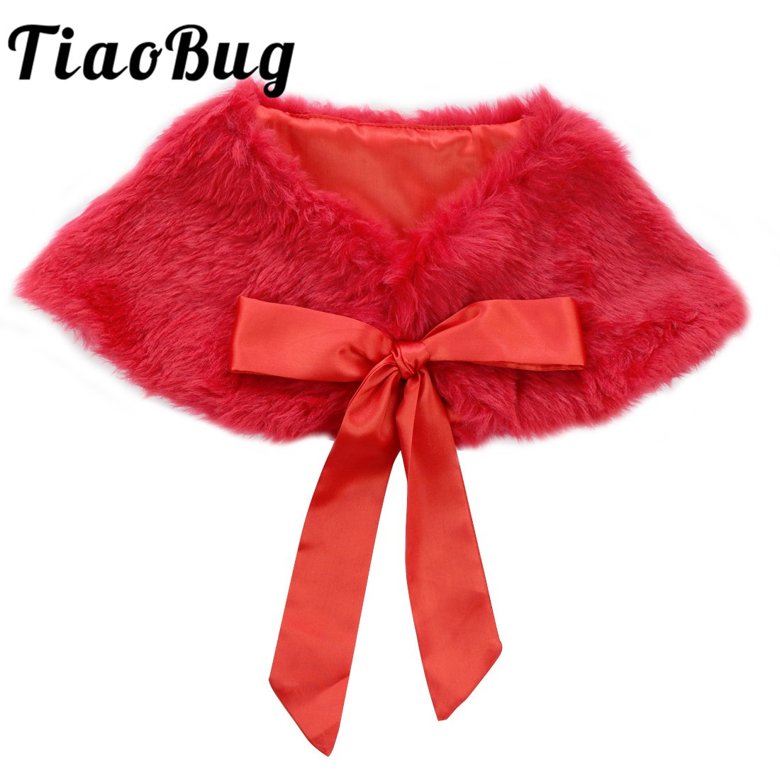 Kids Wedding Girls Faux Fur Bolero Shrug Jacket Cloak Princess Dress Cape Outwear Flower Wedding Dress Coat Wrap Cover Ups