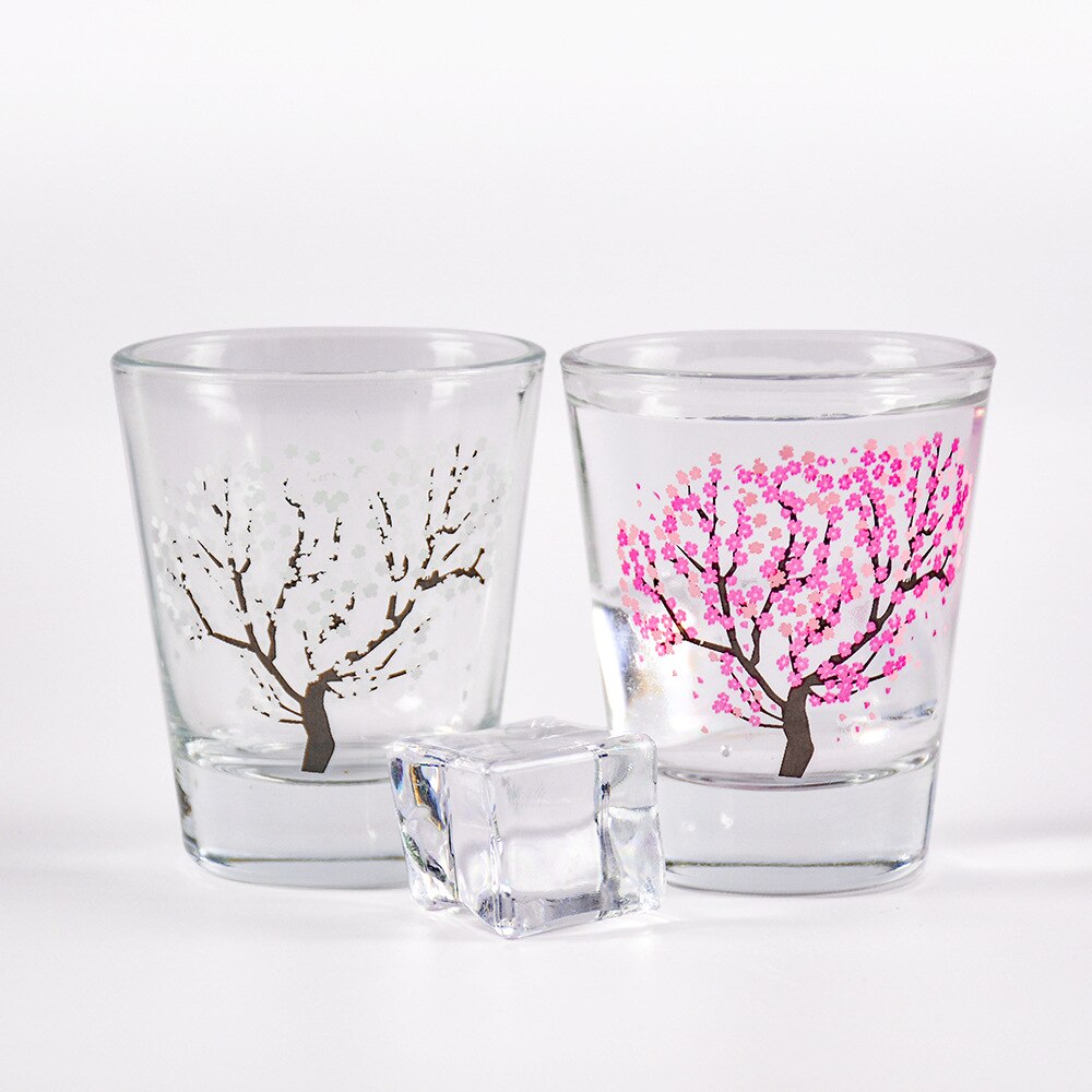 Färgförändrande kopp vinglas japansk magi sakura kopp kall temperatur färgförändrande blomma display skull glas hemanvändningsbar