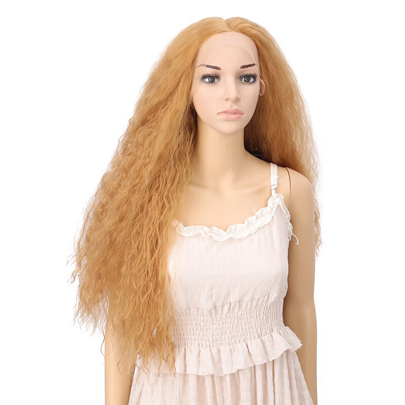 MANWEI Hair Curly Glueless Lace Wig Baby Hair Golden Color Synthetic Hair Lace Front Wigs with Natural Hairline Hair